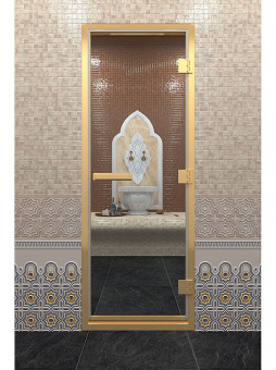 Дверь "ХАМАМ В ЗОЛОТОМ ПРОФИЛЕ" бронза 1900х800 мм (по коробке) фотография