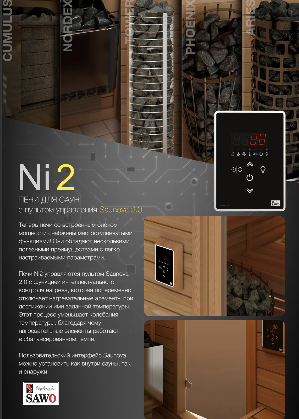 Электрическая печь SAWO PHOENIX PNX3-45NI2-P (4,5 квт, нержавейка, выносной пульт, напольная, встр. блок мощности) фотография