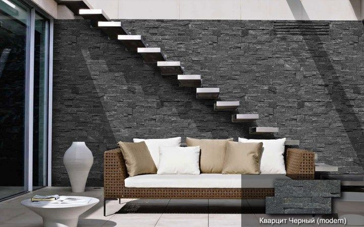 Панель из натурального камня Кварцит чёрный 350х180 мм (0,378 кв.м) фотография