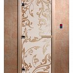 Стеклянная дверь для бани и сауны с рисунком ВЕНЕЦИЯ, коробка осина, сатин, 8 мм, 3 петли хром, квадратные 1900х800 мм (по коробке) фото товара