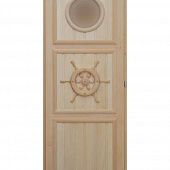 Деревянная дверь "ШТУРВАЛ" c иллюминатором, размер 1850х750 мм (по коробке) фото товара