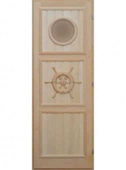 Деревянная дверь "ШТУРВАЛ" c иллюминатором, размер 1850х750 мм (по коробке) фотография