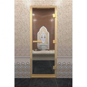 Дверь "ХАМАМ В ЗОЛОТОМ ПРОФИЛЕ" бронза матовая 1900х700 мм фотография