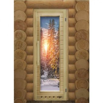 Деревянная дверь "ЭЛИТ ЛЮКС ЗИМА" с вставкой из стекла с фотопечатью, размер 1850х730 мм (по коробке) фотография