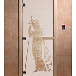 Стеклянная дверь для бани и сауны с рисунком РИМ, коробка осина, сатин, 8 мм, 3 петли хром, квадратные 1900х700 мм (по коробке) фото товара
