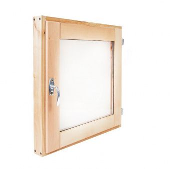 Окно для бани из ольхи "финское" со стеклопакетом 50х50 см фотография