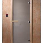 Дверь для сауны и бани стеклянная, короб осина, сатин, 8 мм, 3 петли хром квадратные, 1800х600 мм (по коробке) фото товара