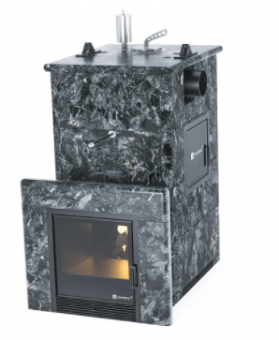 Дровяная печь «АНАПА» М2 в полноценном кожухе из пироксенита с боковым подключением с защитным экраном фотография