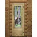 Деревянная дверь "ЭЛИТ МИШКИ" с вставкой из стекла с фотопечатью, размер 1850х730 мм (по коробке) фото товара