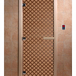 Стеклянная дверь для бани и сауны с рисунком МИРАЖ, коробка осина, бронза матовая, 8 мм, 3 петли хром, квадратные 1900х700 мм (по коробке) фото товара