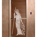 Стеклянная дверь для бани и сауны с рисунком РИМ, коробка осина, бронза, 8 мм, 3 петли хром, квадратные 1800х800 мм (по коробке) фото товара
