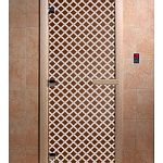 Стеклянная дверь для бани и сауны с рисунком МИРАЖ, коробка осина, бронза, 8 мм, 3 петли хром, квадратные 1900х800 мм (по коробке) фото товара