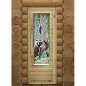 Деревянная дверь "ЭЛИТ ЛЮКС МИШКИ" с вставкой из стекла с фотопечатью, размер 1850х730 мм, правая фото товара