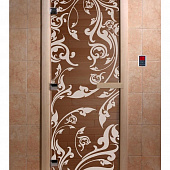 Стеклянная дверь для бани и сауны с рисунком ВЕНЕЦИЯ, коробка осина, бронза, 8 мм, 3 петли хром, квадратные 2000х800 мм (по коробке) фото товара