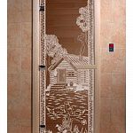 Стеклянная дверь для сауны БАНЬКА В ЛЕСУ, осина, бронза, 8 мм, 3 петли хром, квадр, 1900х700 мм (по коробке) фото товара