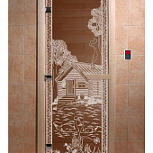 Стеклянная дверь для сауны БАНЬКА В ЛЕСУ, осина, бронза, 8 мм, 3 петли хром, квадр, 1800х800 мм (по коробке) фото товара