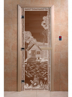 Стеклянная дверь для сауны БАНЬКА В ЛЕСУ, осина, бронза, 8 мм, 3 петли хром, квадр, 1800х800 мм (по коробке) фотография
