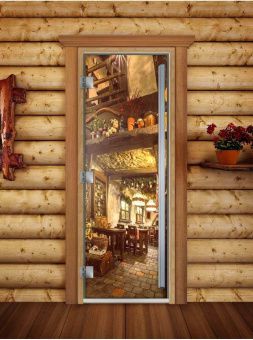 Стеклянная дверь для бани и сауны Престиж с фотопечатью А035 2000x800 мм (по коробке) фотография
