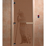 Стеклянная дверь для бани и сауны с рисунком РИМ, коробка осина, бронза матовая, 8 мм, 3 петли хром, квадратные 2000х800 мм (по коробке) фото товара