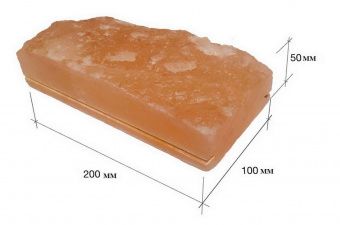 Кирпич из гималайской розовой соли 200x100x50 мм с натуральной стороной (с пазом) фотография