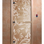 Стеклянная дверь для бани и сауны с рисунком ВЕНЕЦИЯ, коробка осина, прозрачная, 8 мм, 3 петли хром, квадратные 2000х800 мм (по коробке) фото товара