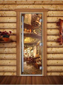Стеклянная дверь для бани и сауны Престиж с фотопечатью А035 1900x700 мм (по коробке) фотография
