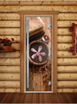 Стеклянная дверь для бани и сауны Престиж с фотопечатью А009 1900x700 мм (по коробке). фотография