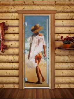 Стеклянная дверь для бани и сауны Престиж с фотопечатью А013 2000x800 мм (по коробке) фотография