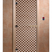 Стеклянная дверь для бани и сауны с рисунком МИРАЖ, коробка осина, бронза, 8 мм, 3 петли хром, квадратные 2000х800 мм (по коробке) фото товара