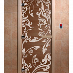 Стеклянная дверь для бани и сауны с рисунком ВЕНЕЦИЯ, коробка осина, бронза, 8 мм, 3 петли хром, квадратные 1800х800 мм (по коробке) фото товара