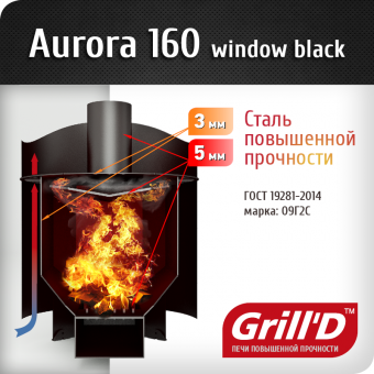 Дровяная печь для бани Grill`D "Aurora 160 Window" фотография