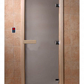 Дверь для сауны и бани стеклянная, короб осина, сатин, 8 мм, 3 петли хром квадратные, 2000х700 мм (по коробке) фото товара