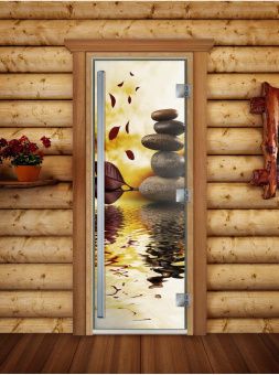 Стеклянная дверь для бани и сауны Престиж с фотопечатью А056 1900x700 мм (по коробке) фотография