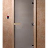 Дверь для сауны и бани стеклянная, короб осина, сатин, 8 мм, 3 петли хром квадратные, 1900х700 мм (по коробке) фото товара