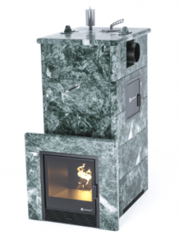 Дровяная печь «ГЕЛЕНДЖИК» М2 в полноценном кожухе из змеевика с боковым подключением с защитным экраном фотография