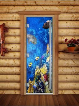 Стеклянная дверь для бани и сауны Престиж с фотопечатью А068 2000x800 мм (по коробке) фотография