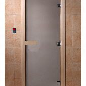 Дверь для сауны и бани стеклянная, короб осина, сатин, 8 мм, 3 петли хром квадратные, 1800х800 мм (по коробке) фото товара
