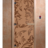 Стеклянная дверь для бани и сауны с рисунком ВЕНЕЦИЯ, коробка осина, бронза матовая, 8 мм, 3 петли хром, квадратные 1900х800 мм (по коробке) фото товара