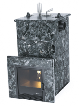 Дровяная печь «АНАПА» в полноценном кожухе из пироксенита с боковым подключением с защитным экраном фотография