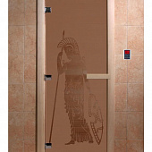 Стеклянная дверь для бани и сауны с рисунком РИМ, коробка осина, бронза матовая, 8 мм, 3 петли хром, квадратные 1900х800 мм (по коробке) фото товара