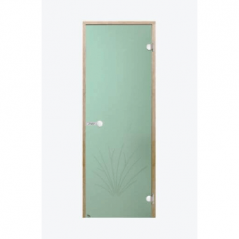 Дверь Harvia STG 8×19 коробка ольха, стекло зеленое «Камыш» фотография