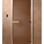 Дверь для сауны и бани стеклянная, короб осина, бронза матовая, 8 мм, 3 петли хром квадратные, 2000х700 мм (по коробке) фото товара