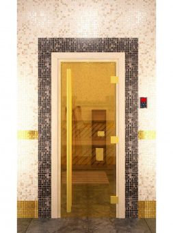 Стеклянная дверь для бани и сауны Престиж Золото фотография