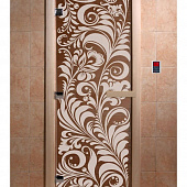 Стеклянная дверь для бани и сауны с рисунком ХОХЛОМА, 1800х800 мм (по коробке) фото товара