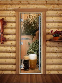 Стеклянная дверь для бани и сауны Престиж с фотопечатью А017 2000x800 мм (по коробке) фотография