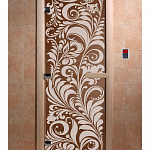 Стеклянная дверь для бани и сауны с рисунком ХОХЛОМА, 1900х800 мм (по коробке) фото товара