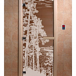 Стеклянная дверь для бани и сауны с рисунком РАССВЕТ, коробка осина, бронза, 8 мм, 3 петли хром, квадратные 1800х800 мм (по коробке) фото товара