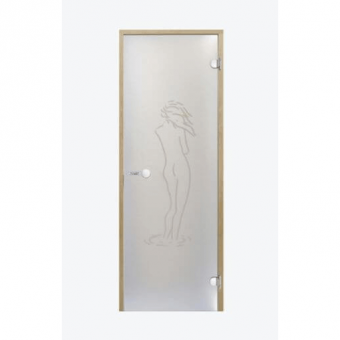 Дверь Harvia STG 8×19 коробка сосна, стекло сатин «Фигура» фотография