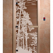 Стеклянная дверь для бани и сауны с рисунком РАССВЕТ, коробка осина, бронза, 8 мм, 3 петли хром, квадратные 1900х700 мм (по коробке) фото товара