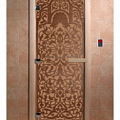 Стеклянная дверь для бани и сауны с рисунком ФЛОРЕНЦИЯ, коробка осина, бронза матовая, 8 мм, 3 петли хром, квадратные 1800х800 мм (по коробке) фото товара